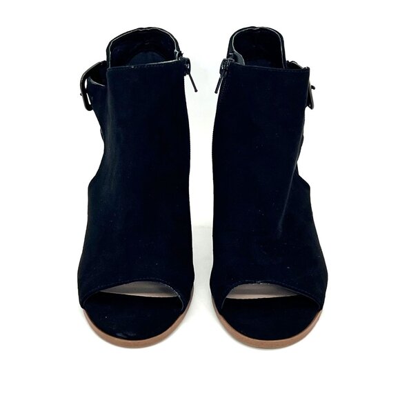 Fergalicious By Fergie Revenge Black Peep-Toe Block Heels Womens 8.5M Zippered - Picture 2 of 16